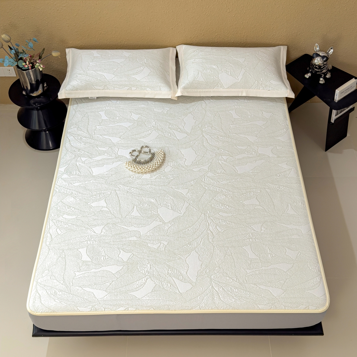 91家纺网 家纺一手货源 找家纺 耀悦家纺 2026年新款乙纶华夫格冰丝凉席床笠款ins风轻奢简约风凉席席子 家大叶大-松果绿-床笠款