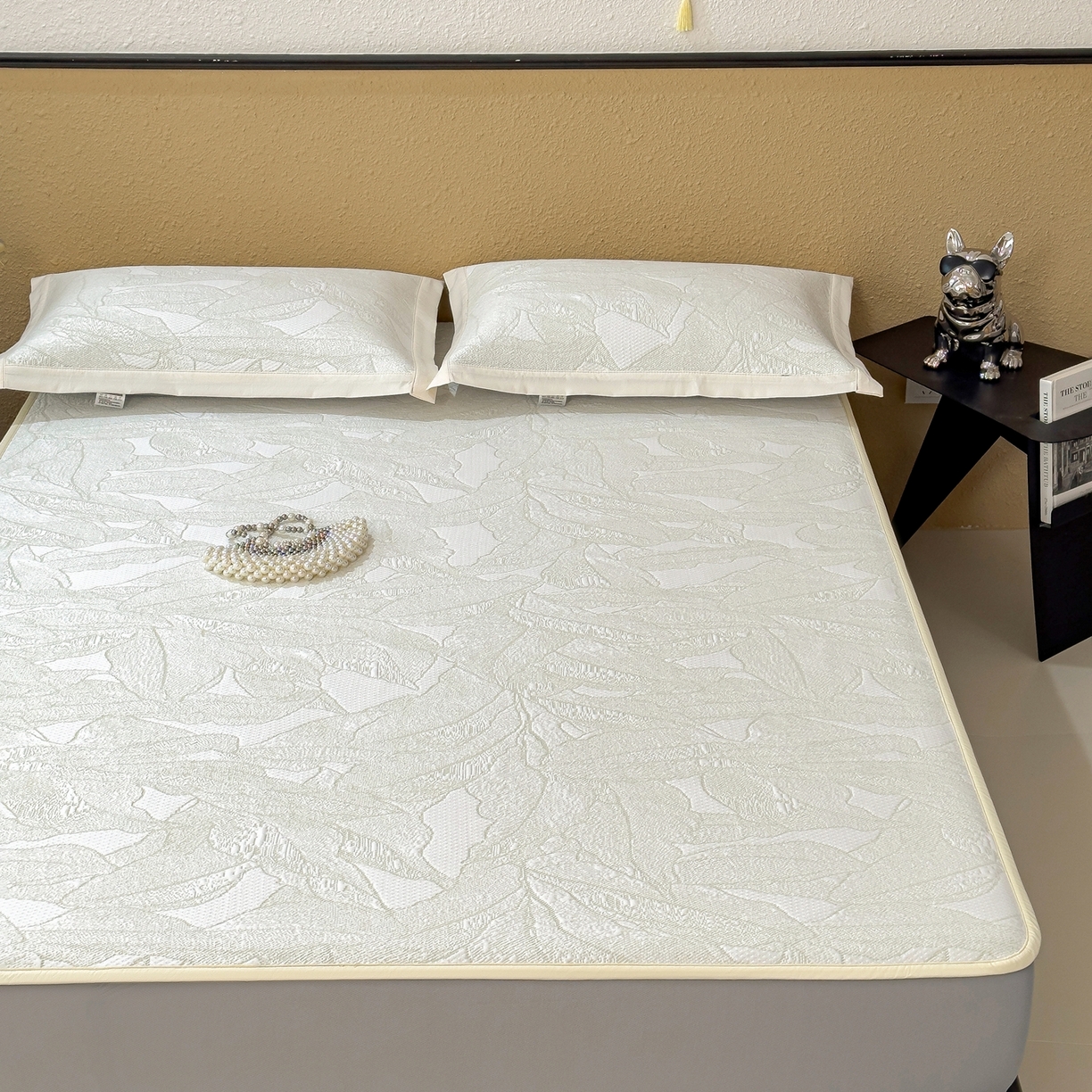 91家纺网 家纺一手货源 找家纺 耀悦家纺 2026年新款乙纶华夫格冰丝凉席床笠款ins风轻奢简约风凉席席子 家大叶大-松果绿-床笠款