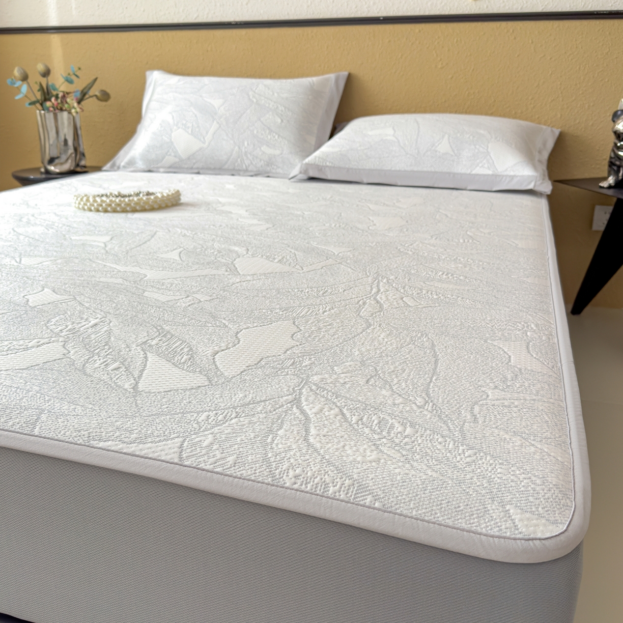 91家纺网 家纺一手货源 找家纺 耀悦家纺 2026年新款乙纶华夫格冰丝凉席床笠款ins风轻奢简约风凉席席子 家大叶大-天空蓝-床笠款