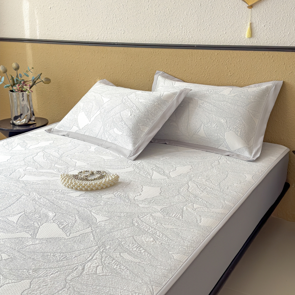 91家纺网 家纺一手货源 找家纺 耀悦家纺 2026年新款乙纶华夫格冰丝凉席床笠款ins风轻奢简约风凉席席子 家大叶大-天空蓝-床笠款