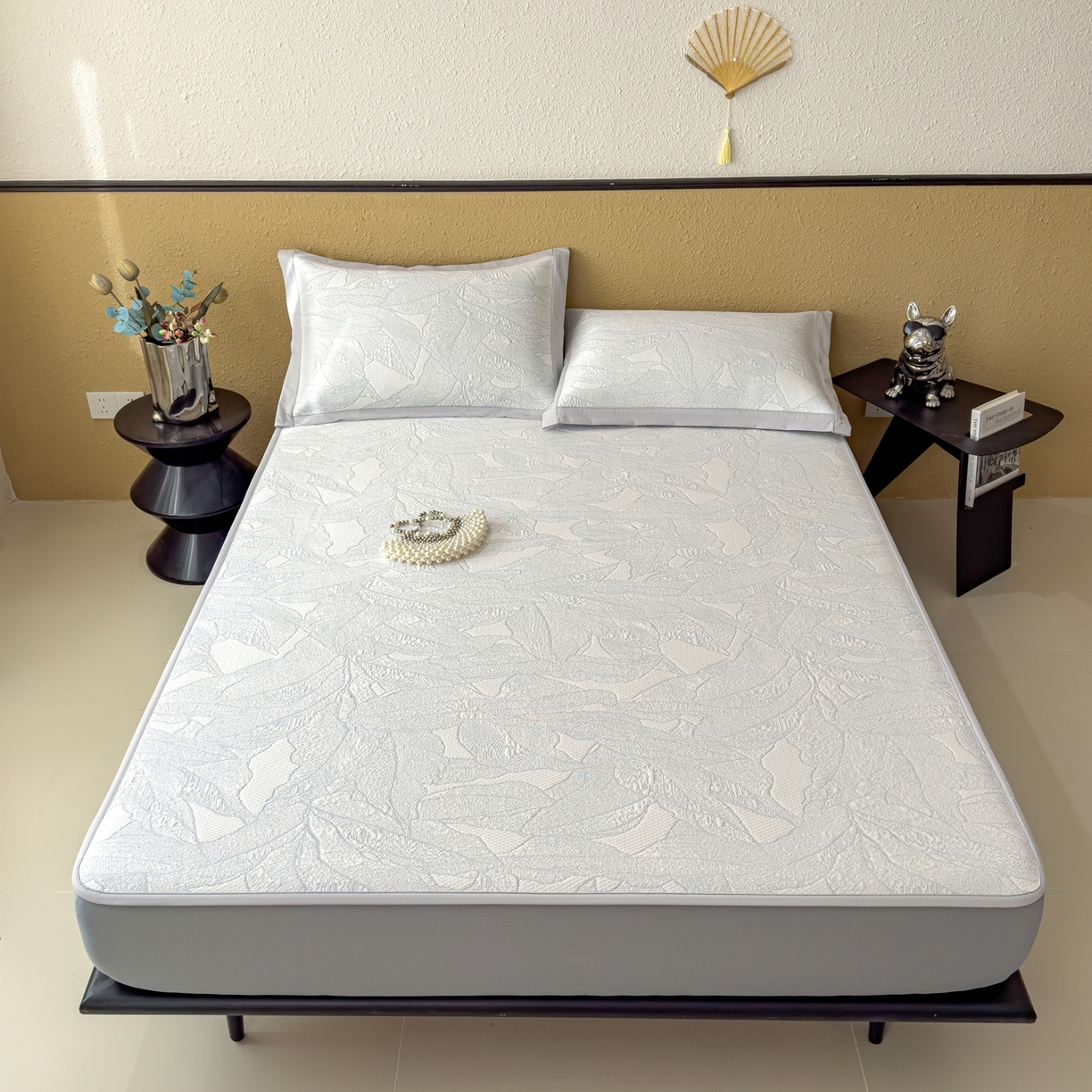 91家纺网 家纺一手货源 找家纺 耀悦家纺 2026年新款乙纶华夫格冰丝凉席床笠款ins风轻奢简约风凉席席子 家大叶大-天空蓝-床笠款