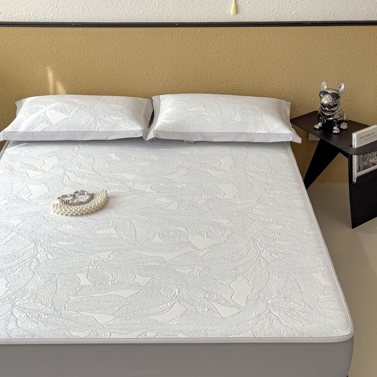 91家纺网 家纺一手货源 找家纺 耀悦家纺 2026年新款乙纶华夫格冰丝凉席床笠款ins风轻奢简约风凉席席子 家大叶大-天空蓝-床笠款