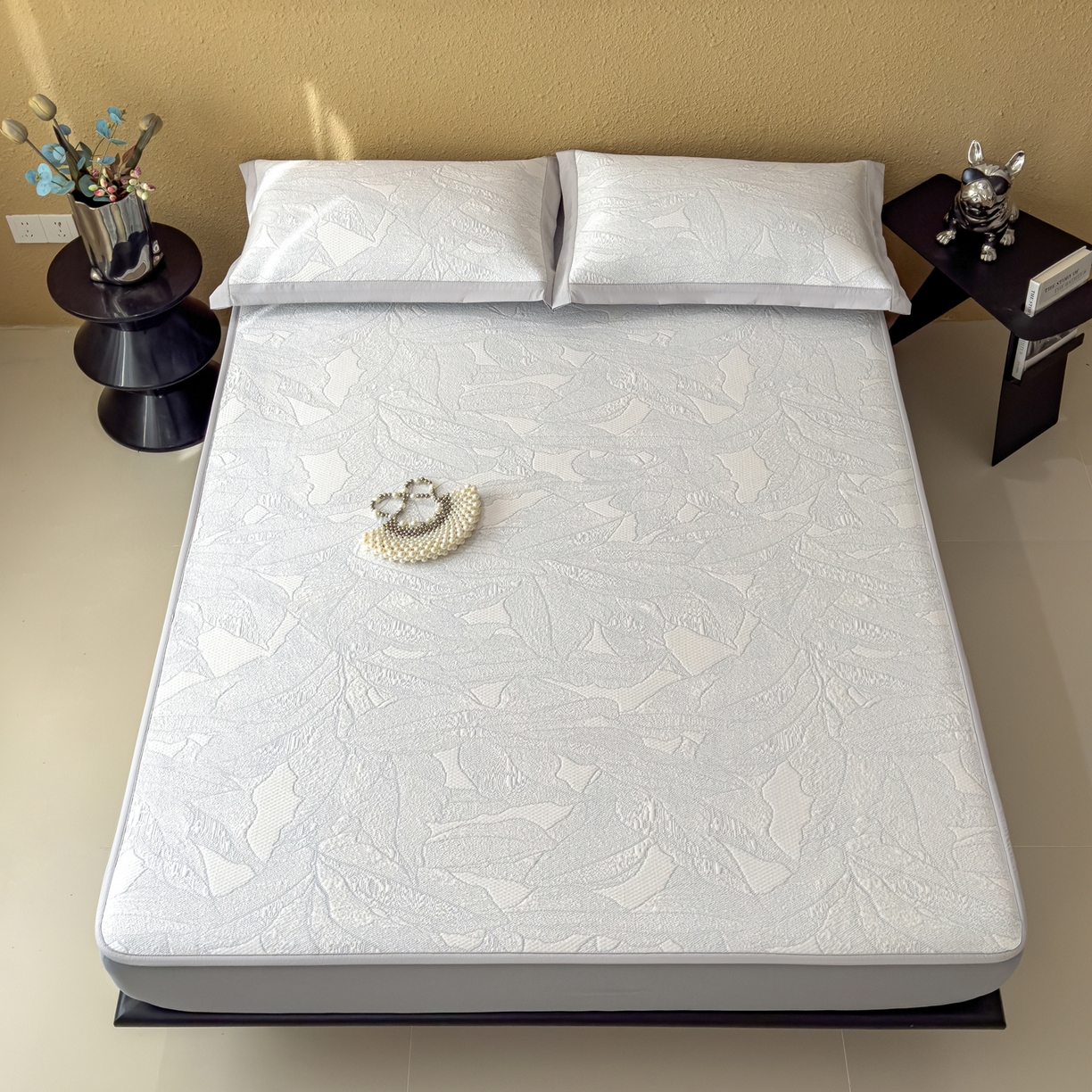 91家纺网 家纺一手货源 找家纺 耀悦家纺 2026年新款乙纶华夫格冰丝凉席床笠款ins风轻奢简约风凉席席子 家大叶大-天空蓝-床笠款