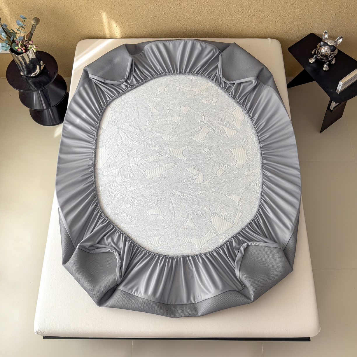 91家纺网 家纺一手货源 找家纺 耀悦家纺 2026年新款乙纶华夫格冰丝凉席床笠款ins风轻奢简约风凉席席子 家大叶大-天空蓝-床笠款