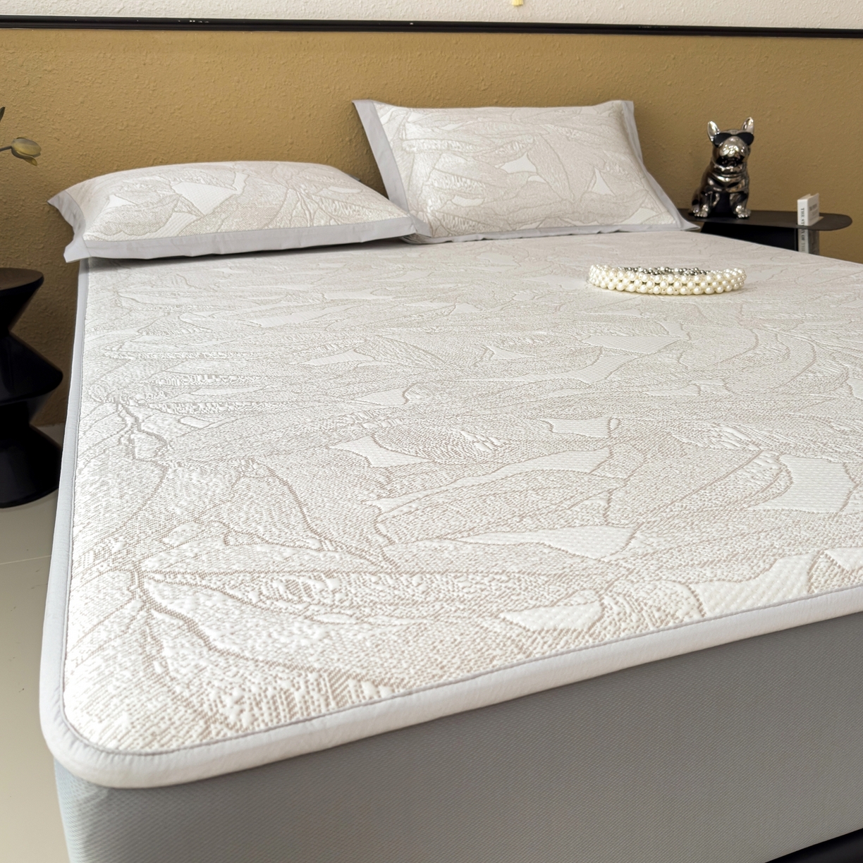 91家纺网 家纺一手货源 找家纺 耀悦家纺 2026年新款乙纶华夫格冰丝凉席床笠款ins风轻奢简约风凉席席子 家大叶大-棕雾咖-床笠款