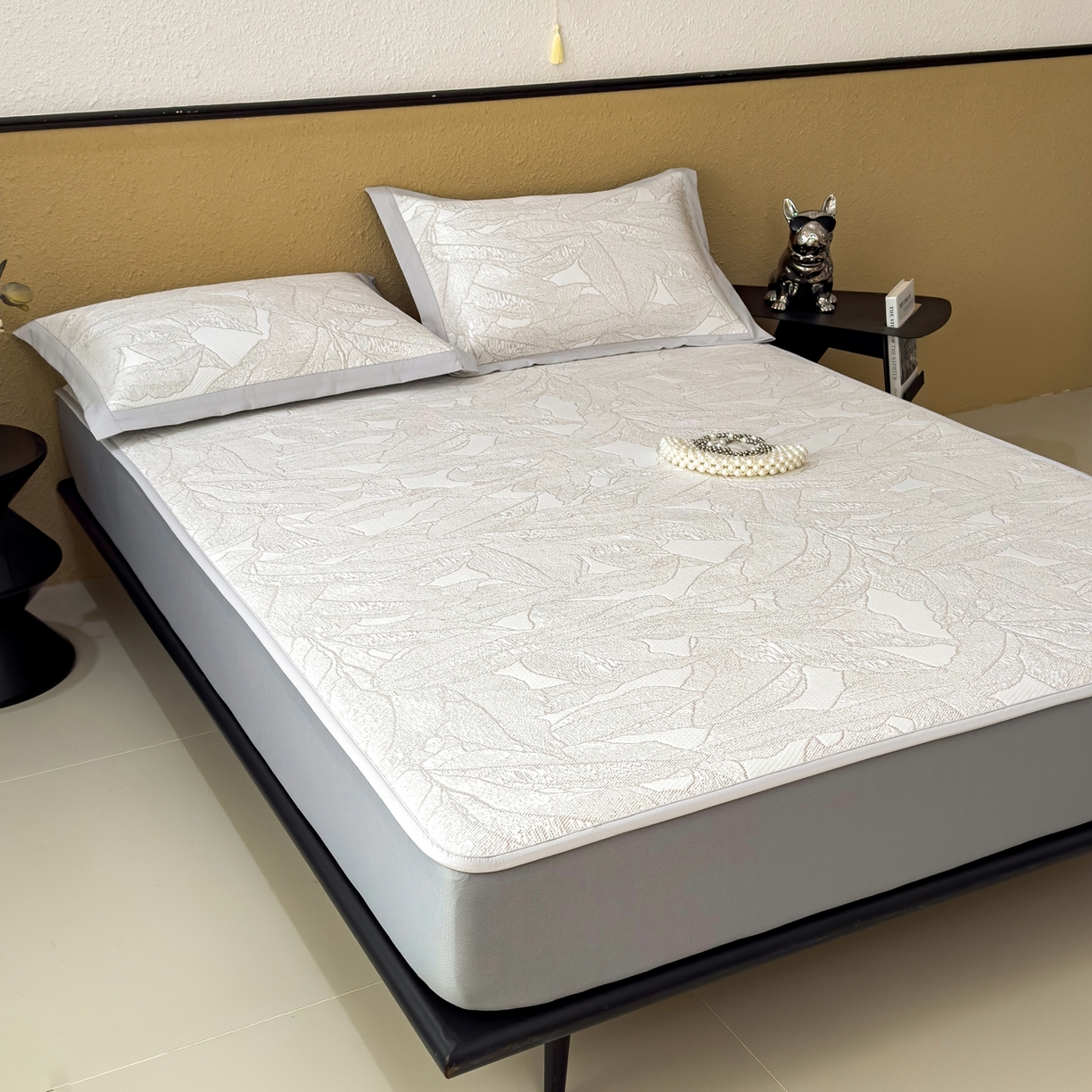 91家纺网 家纺一手货源 找家纺 耀悦家纺 2026年新款乙纶华夫格冰丝凉席床笠款ins风轻奢简约风凉席席子 家大叶大-棕雾咖-床笠款