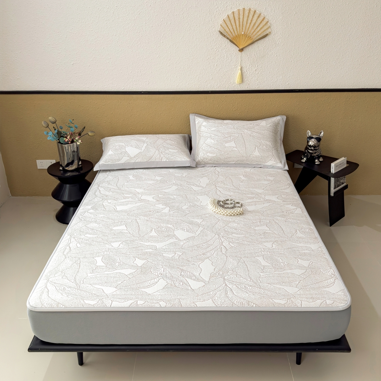 91家纺网 家纺一手货源 找家纺 耀悦家纺 2026年新款乙纶华夫格冰丝凉席床笠款ins风轻奢简约风凉席席子 家大叶大-棕雾咖-床笠款