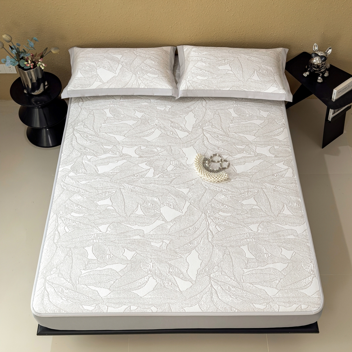 91家纺网 家纺一手货源 找家纺 耀悦家纺 2026年新款乙纶华夫格冰丝凉席床笠款ins风轻奢简约风凉席席子 家大叶大-棕雾咖-床笠款