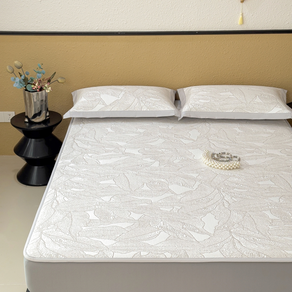 91家纺网 家纺一手货源 找家纺 耀悦家纺 2026年新款乙纶华夫格冰丝凉席床笠款ins风轻奢简约风凉席席子 家大叶大-棕雾咖-床笠款