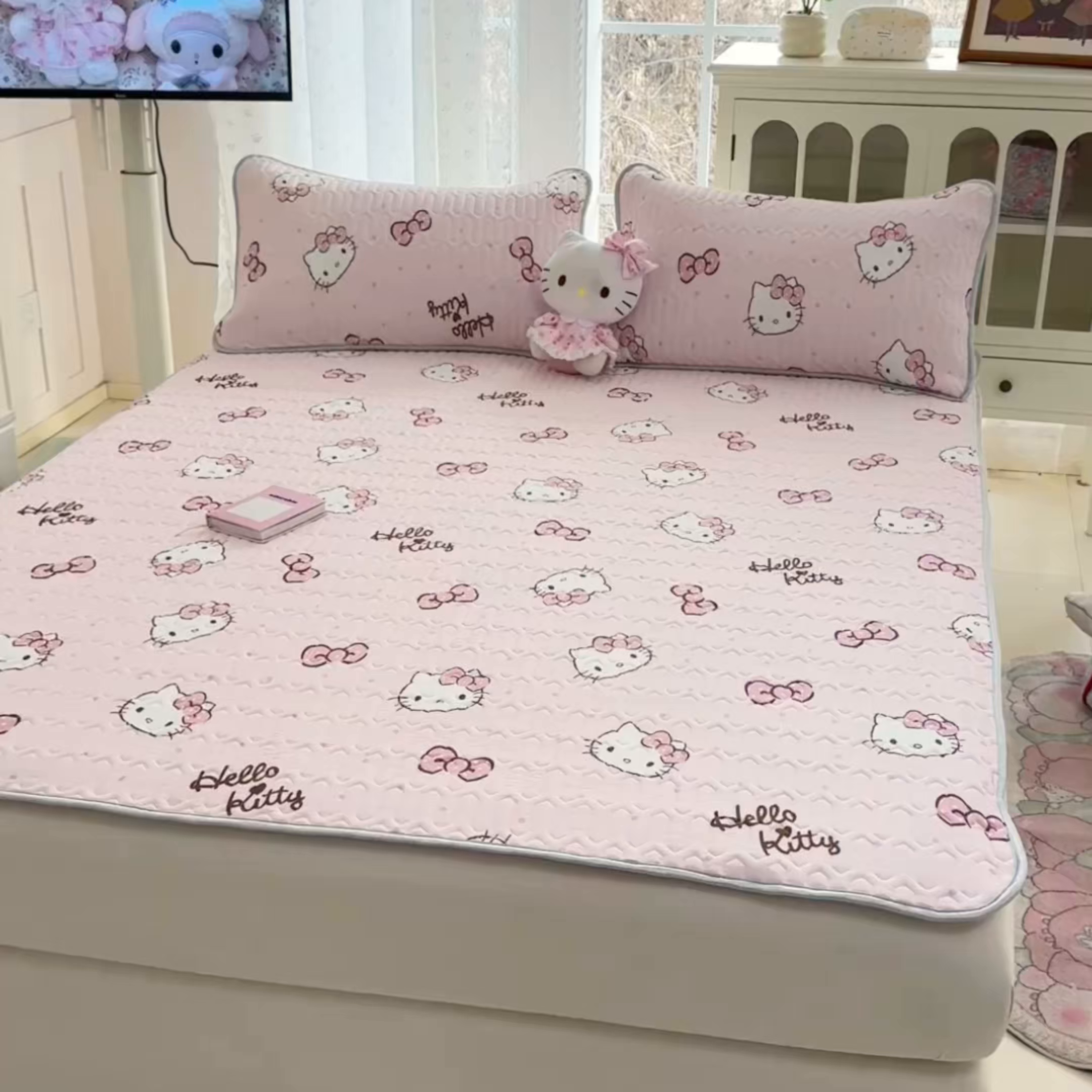 91家纺网 家纺一手货源 找家纺 博雅 2026新款三丽鸥A类仿锦氨组合小冰皮夏被夏凉被空调被凉席席子 小版-蝴蝶结KT