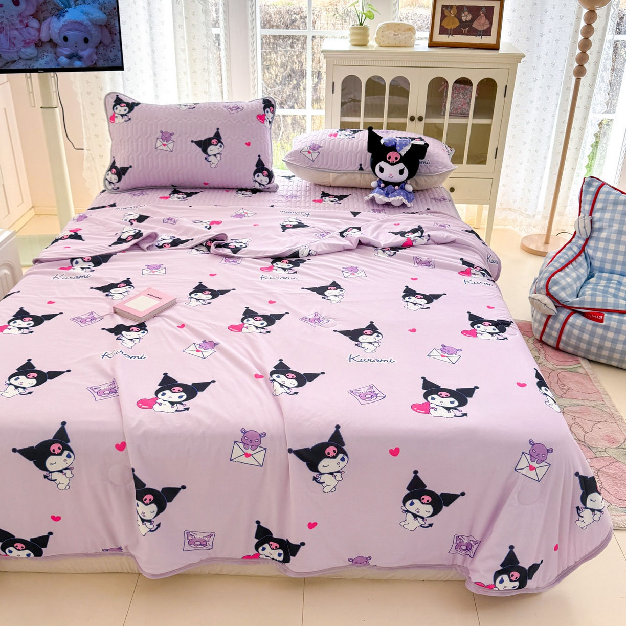 91家纺网 家纺一手货源 找家纺 博雅 2026新款三丽鸥A类仿锦氨组合小冰皮夏被夏凉被空调被凉席席子 小版-开心库洛米