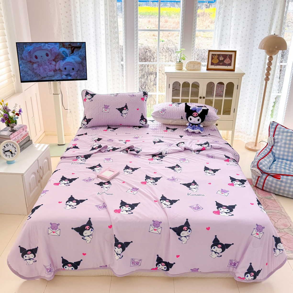 91家纺网 家纺一手货源 找家纺 博雅 2026新款三丽鸥A类仿锦氨组合小冰皮夏被夏凉被空调被凉席席子 小版-开心库洛米