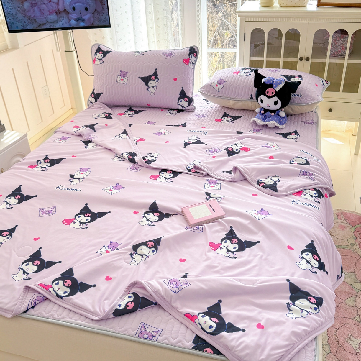 91家纺网 家纺一手货源 找家纺 博雅 2026新款三丽鸥A类仿锦氨组合小冰皮夏被夏凉被空调被凉席席子 小版-开心库洛米