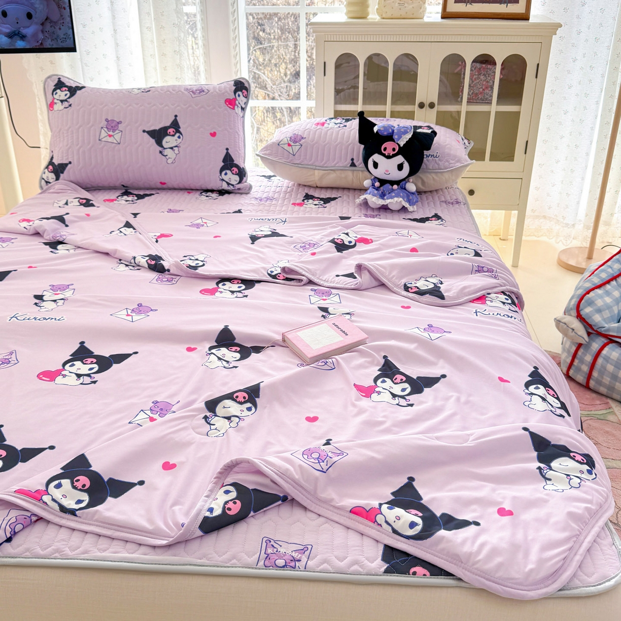 91家纺网 家纺一手货源 找家纺 博雅 2026新款三丽鸥A类仿锦氨组合小冰皮夏被夏凉被空调被凉席席子 小版-开心库洛米