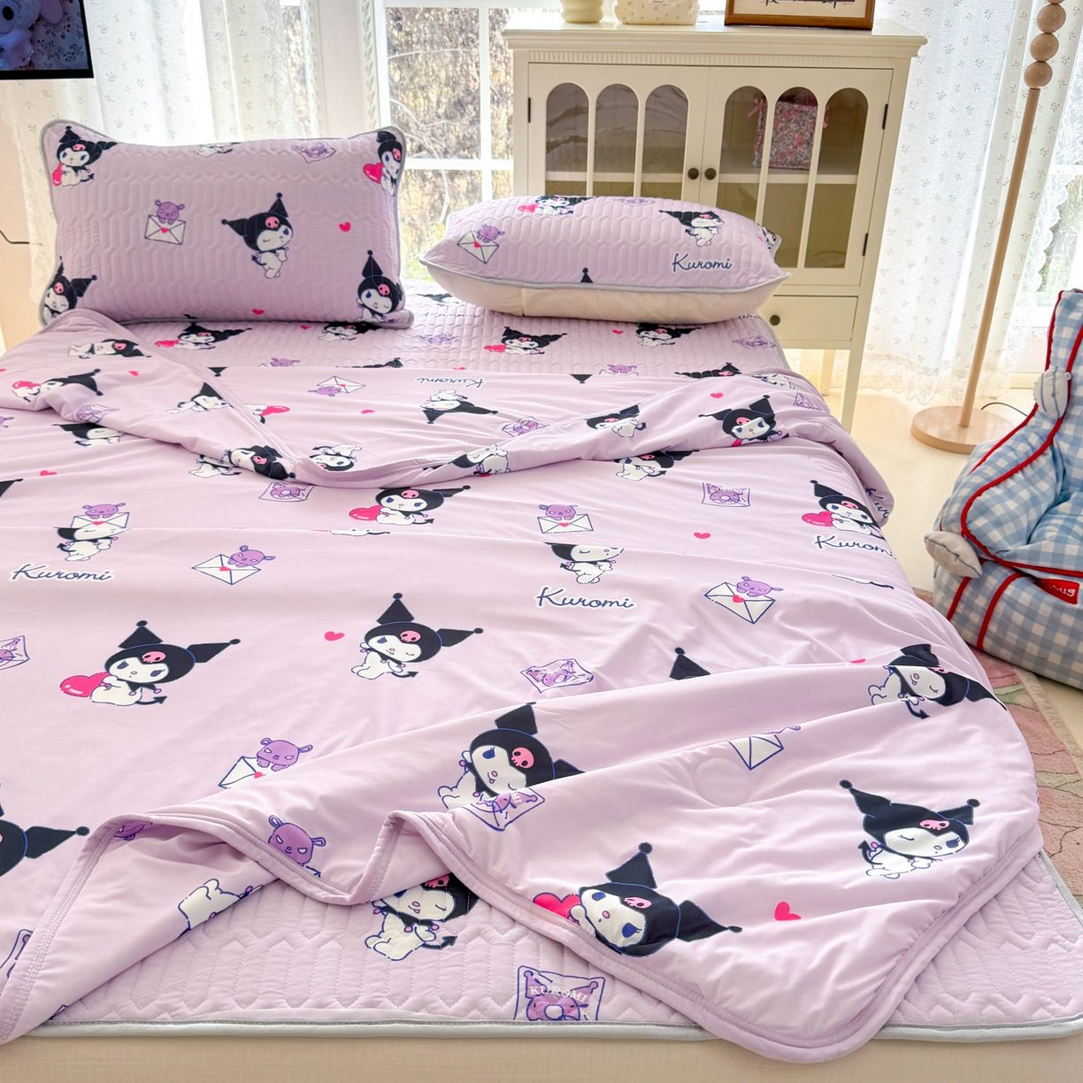 91家纺网 家纺一手货源 找家纺 博雅 2026新款三丽鸥A类仿锦氨组合小冰皮夏被夏凉被空调被凉席席子 小版-开心库洛米