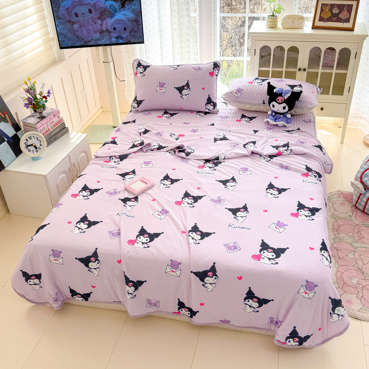 91家纺网 家纺一手货源 找家纺 博雅 2026新款三丽鸥A类仿锦氨组合小冰皮夏被夏凉被空调被凉席席子 小版-开心库洛米