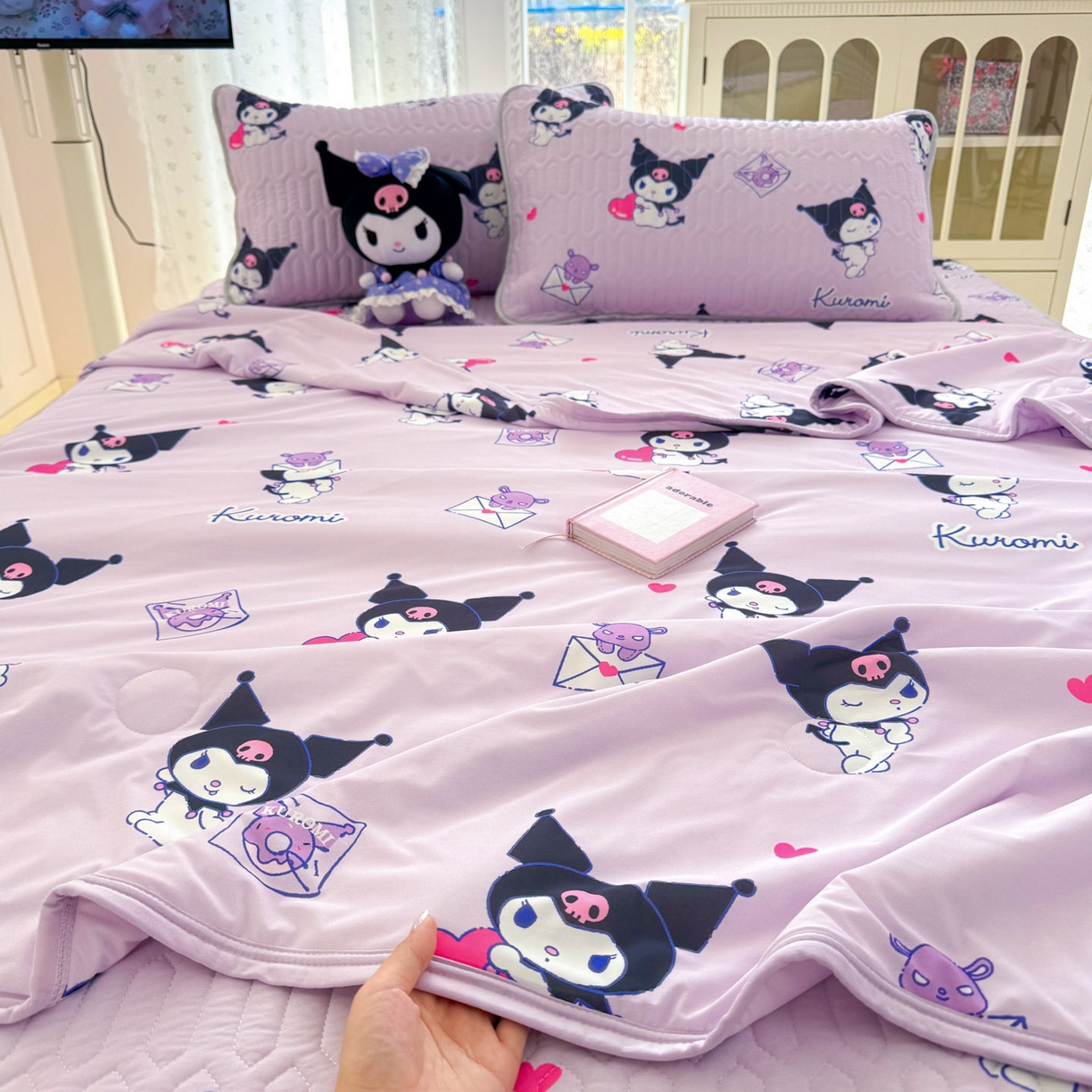 91家纺网 家纺一手货源 找家纺 博雅 2026新款三丽鸥A类仿锦氨组合小冰皮夏被夏凉被空调被凉席席子 小版-开心库洛米