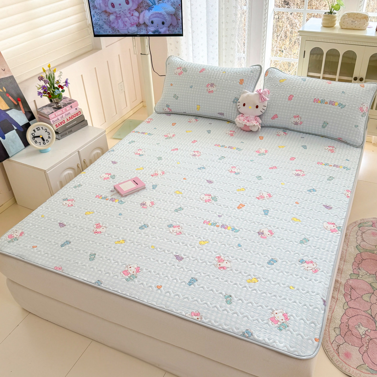 91家纺网 家纺一手货源 找家纺 博雅 2026新款三丽鸥A类仿锦氨组合小冰皮夏被夏凉被空调被凉席席子 小版-可爱KT