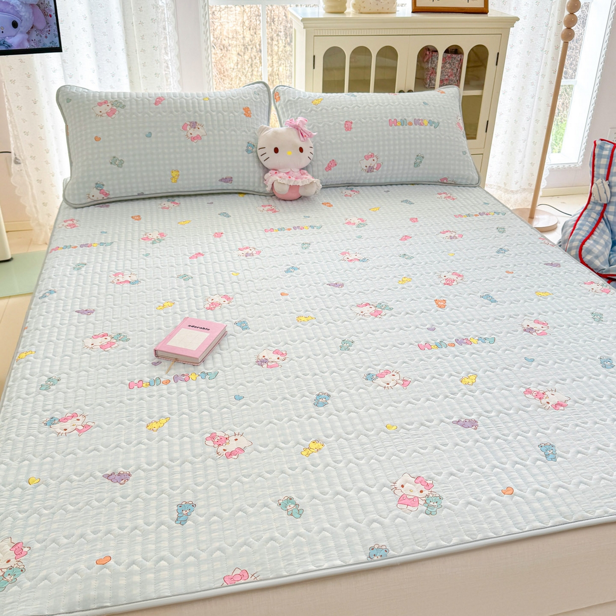 91家纺网 家纺一手货源 找家纺 博雅 2026新款三丽鸥A类仿锦氨组合小冰皮夏被夏凉被空调被凉席席子 小版-可爱KT