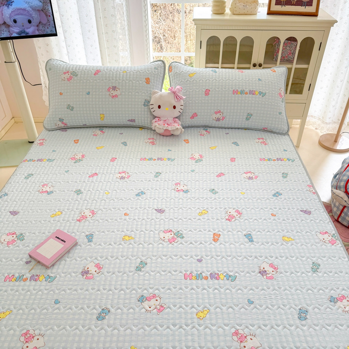 91家纺网 家纺一手货源 找家纺 博雅 2026新款三丽鸥A类仿锦氨组合小冰皮夏被夏凉被空调被凉席席子 小版-可爱KT