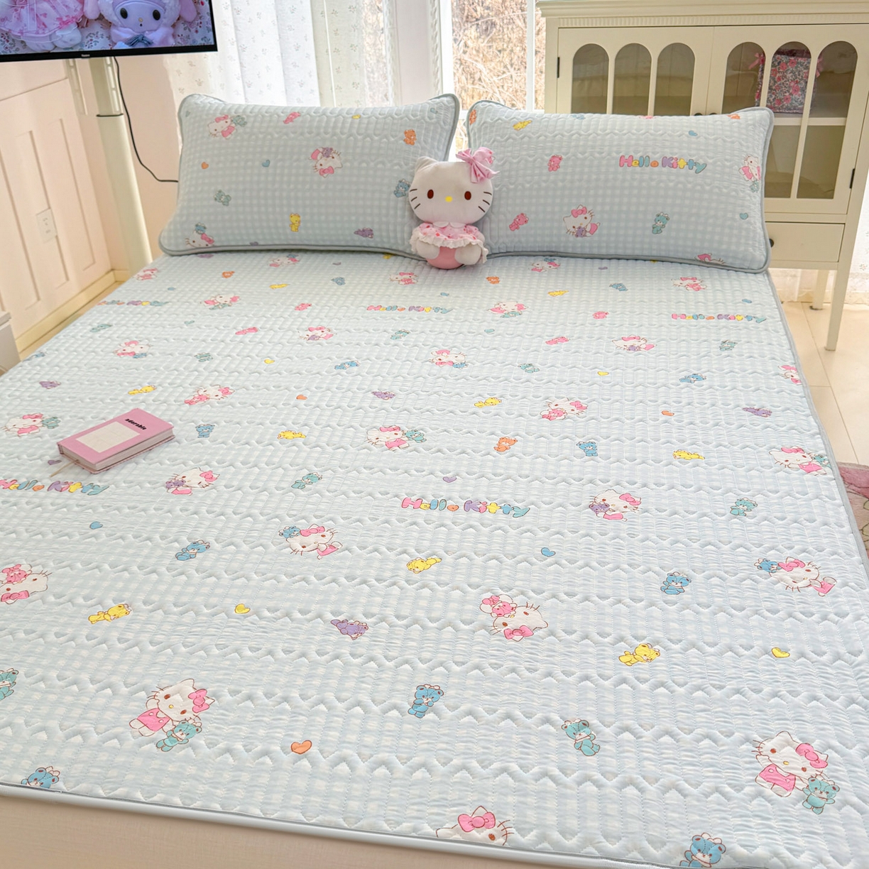 91家纺网 家纺一手货源 找家纺 博雅 2026新款三丽鸥A类仿锦氨组合小冰皮夏被夏凉被空调被凉席席子 小版-可爱KT