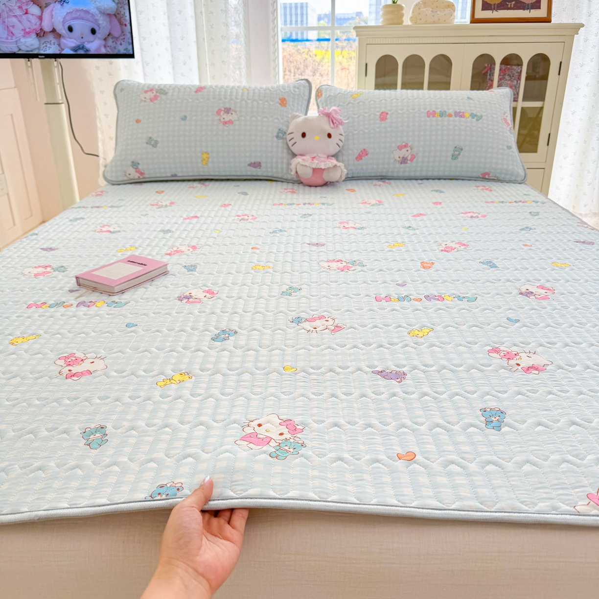 91家纺网 家纺一手货源 找家纺 博雅 2026新款三丽鸥A类仿锦氨组合小冰皮夏被夏凉被空调被凉席席子 小版-可爱KT