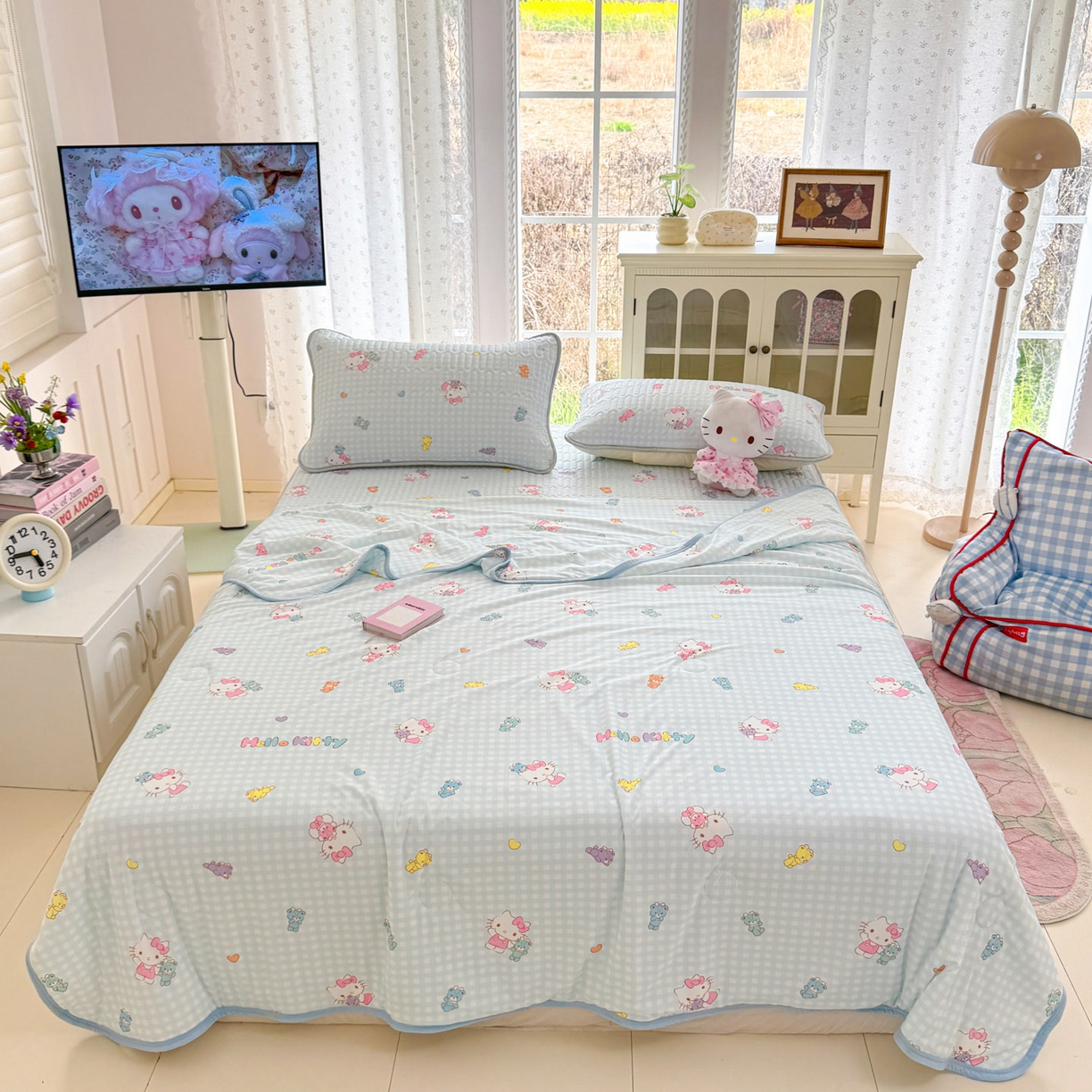 91家纺网 家纺一手货源 找家纺 博雅 2026新款三丽鸥A类仿锦氨组合小冰皮夏被夏凉被空调被凉席席子 小版-可爱KT