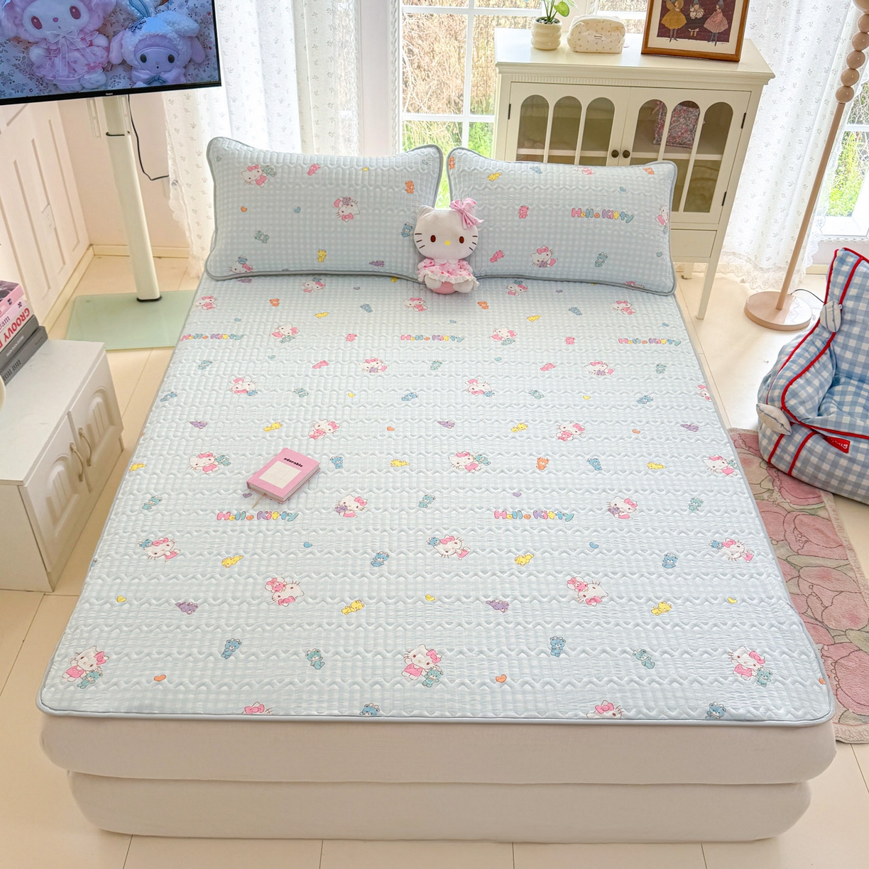 91家纺网 家纺一手货源 找家纺 博雅 2026新款三丽鸥A类仿锦氨组合小冰皮夏被夏凉被空调被凉席席子 小版-可爱KT