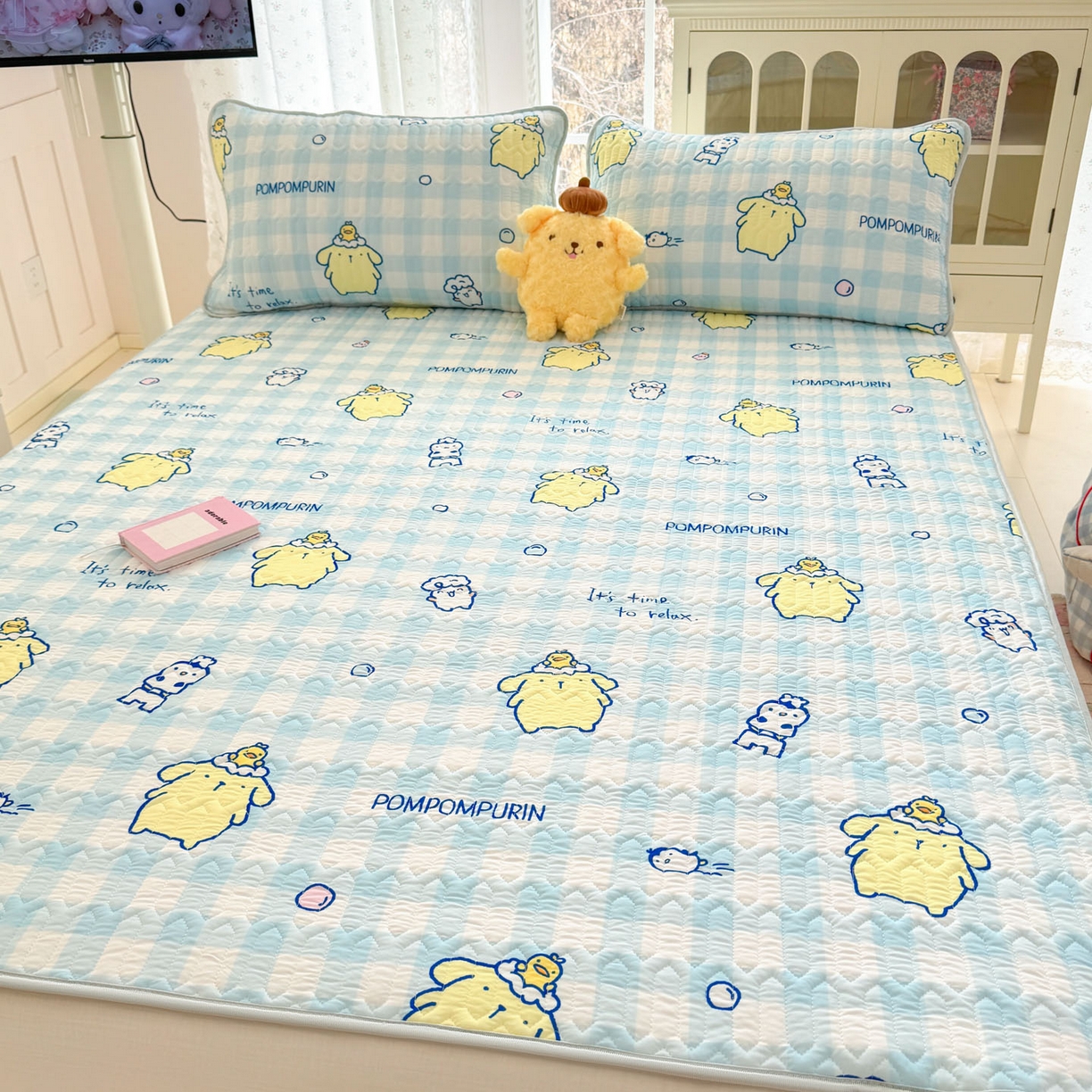 91家纺网 家纺一手货源 找家纺 博雅 2026新款三丽鸥A类仿锦氨组合小冰皮夏被夏凉被空调被凉席席子 小版-蓝格布丁狗