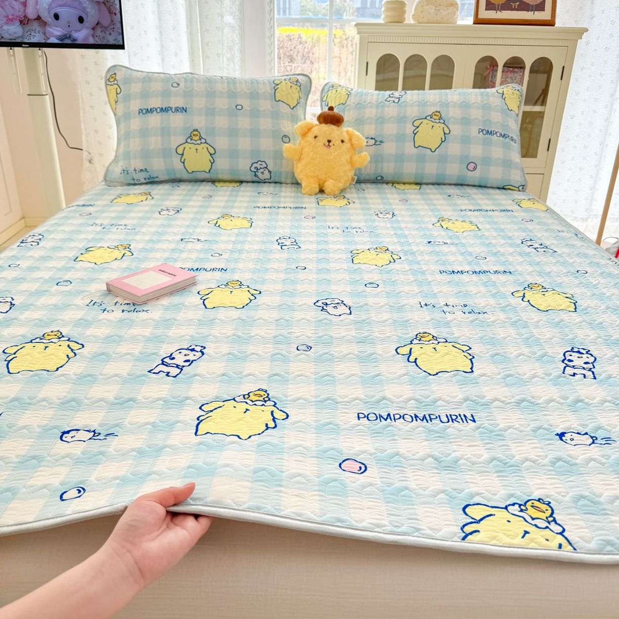 91家纺网 家纺一手货源 找家纺 博雅 2026新款三丽鸥A类仿锦氨组合小冰皮夏被夏凉被空调被凉席席子 小版-蓝格布丁狗