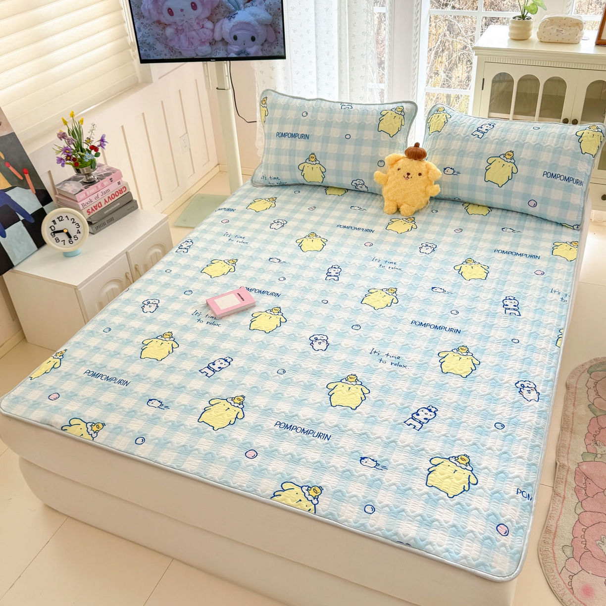 91家纺网 家纺一手货源 找家纺 博雅 2026新款三丽鸥A类仿锦氨组合小冰皮夏被夏凉被空调被凉席席子 小版-蓝格布丁狗