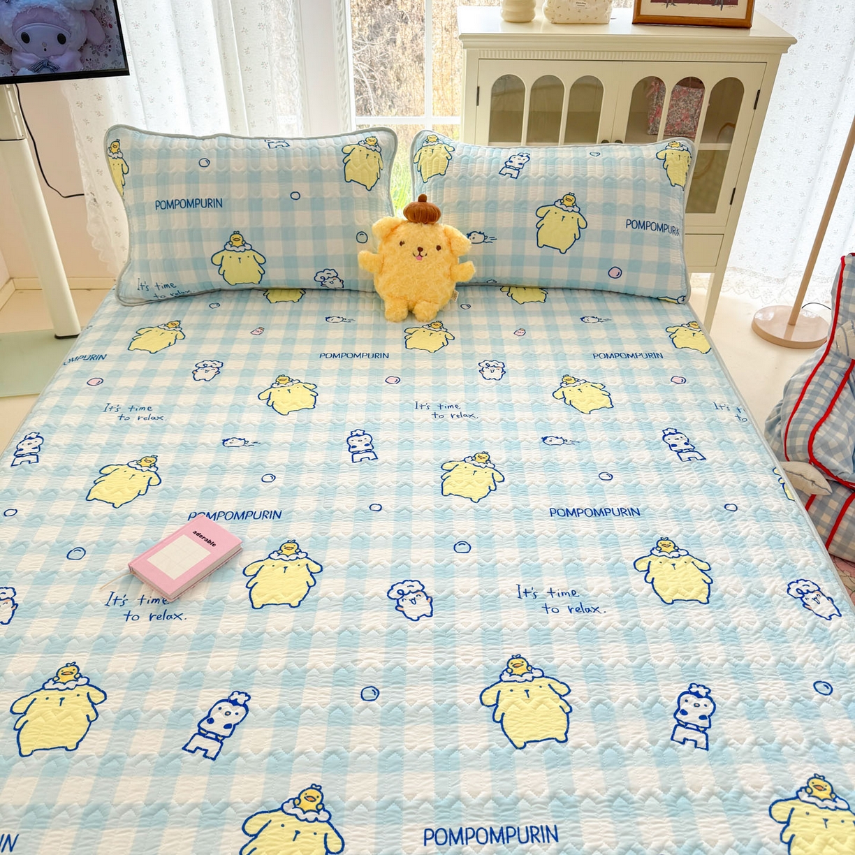 91家纺网 家纺一手货源 找家纺 博雅 2026新款三丽鸥A类仿锦氨组合小冰皮夏被夏凉被空调被凉席席子 小版-蓝格布丁狗