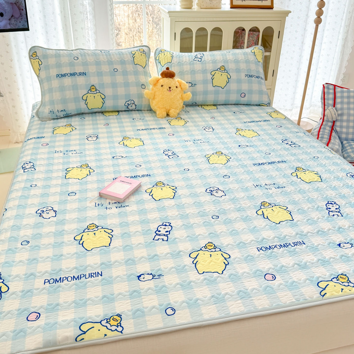 91家纺网 家纺一手货源 找家纺 博雅 2026新款三丽鸥A类仿锦氨组合小冰皮夏被夏凉被空调被凉席席子 小版-蓝格布丁狗