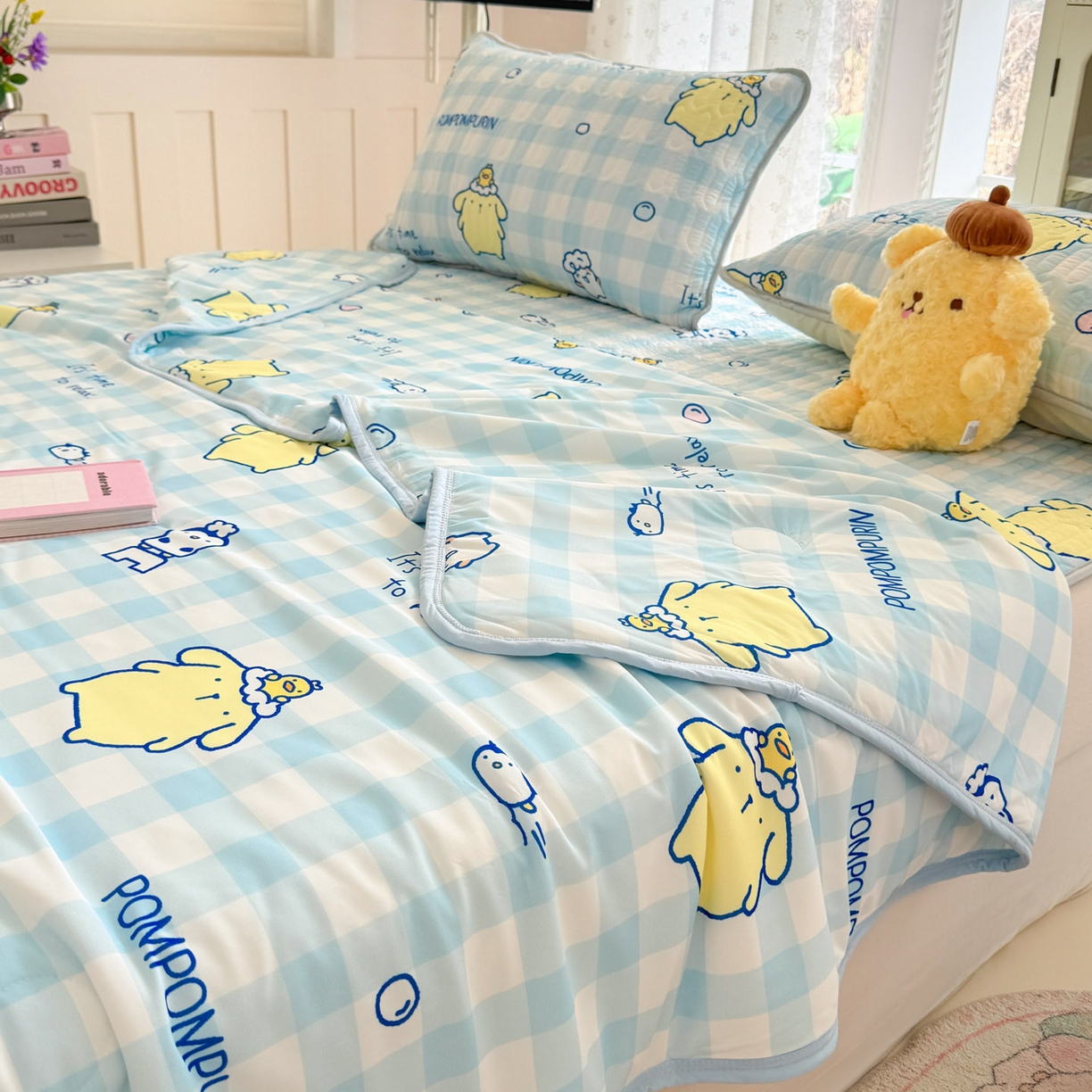 91家纺网 家纺一手货源 找家纺 博雅 2026新款三丽鸥A类仿锦氨组合小冰皮夏被夏凉被空调被凉席席子 小版-蓝格布丁狗