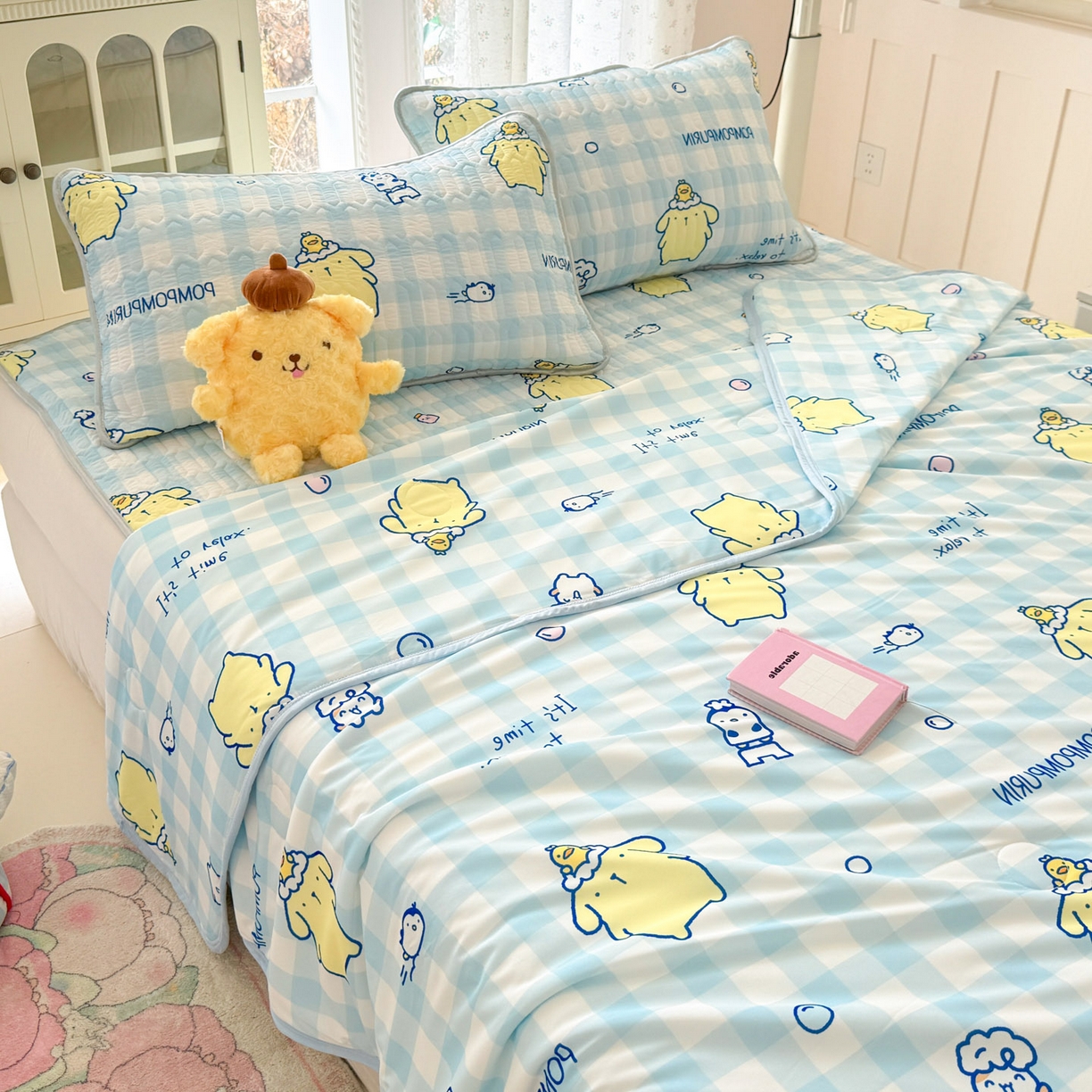 91家纺网 家纺一手货源 找家纺 博雅 2026新款三丽鸥A类仿锦氨组合小冰皮夏被夏凉被空调被凉席席子 小版-蓝格布丁狗