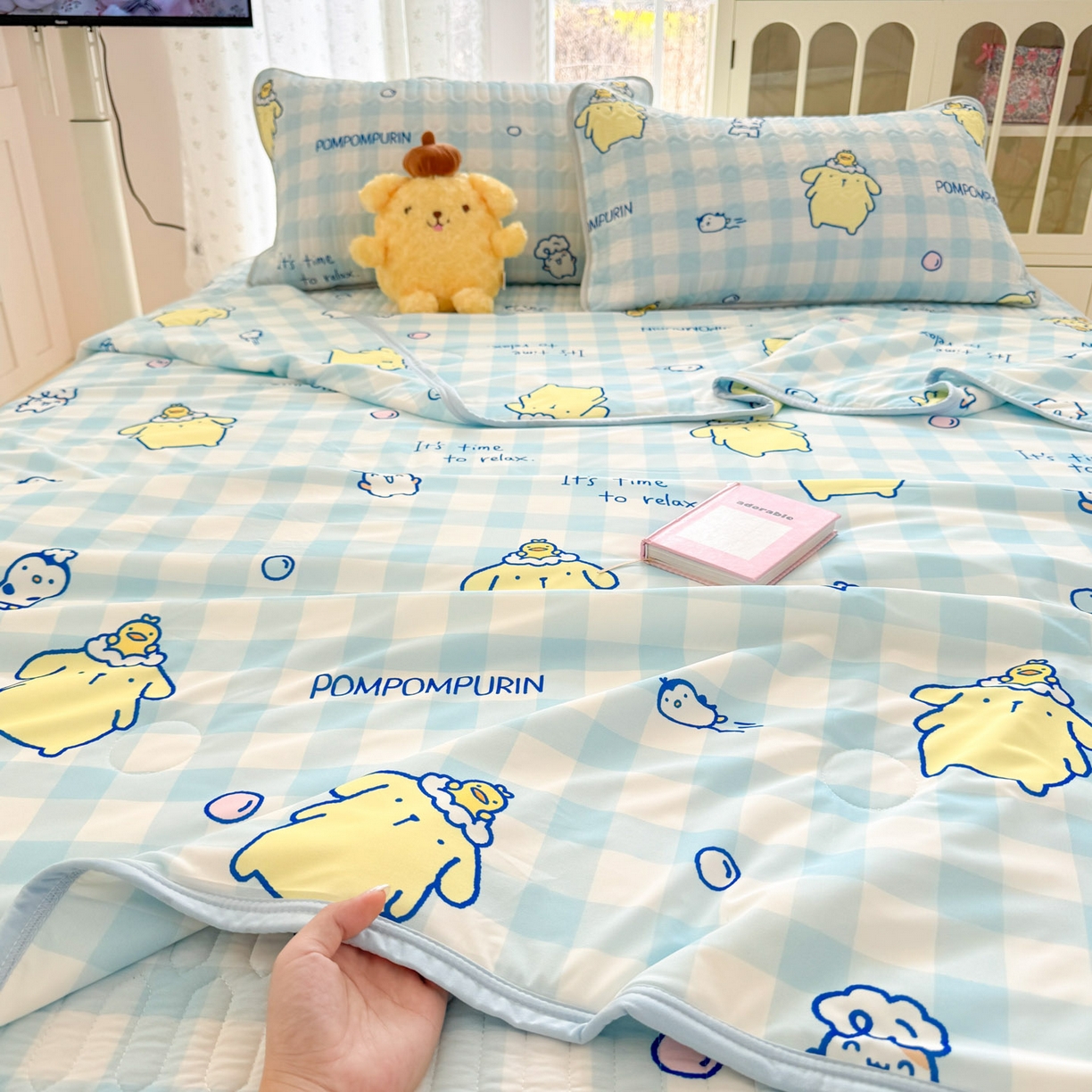 91家纺网 家纺一手货源 找家纺 博雅 2026新款三丽鸥A类仿锦氨组合小冰皮夏被夏凉被空调被凉席席子 小版-蓝格布丁狗