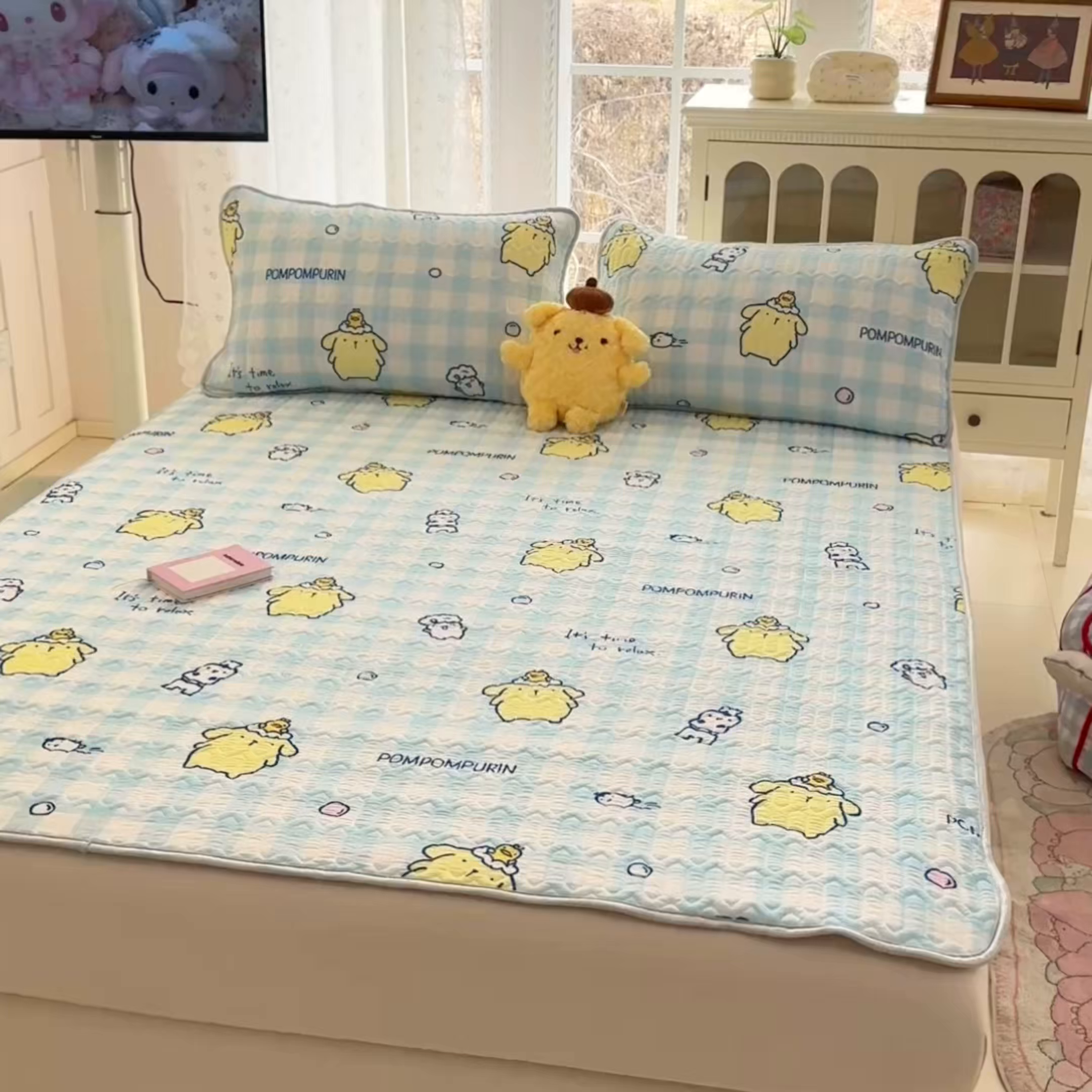 91家纺网 家纺一手货源 找家纺 博雅 2026新款三丽鸥A类仿锦氨组合小冰皮夏被夏凉被空调被凉席席子 小版-蓝格布丁狗