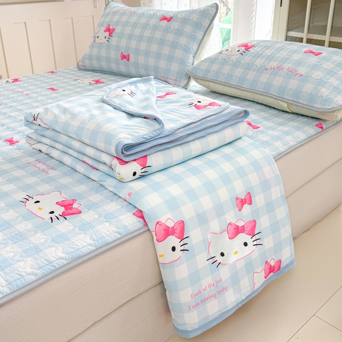 博雅 2026新款三丽鸥A类仿锦氨组合小冰皮夏被夏凉被空调被凉席席子 小版-蓝色蝴蝶结KT