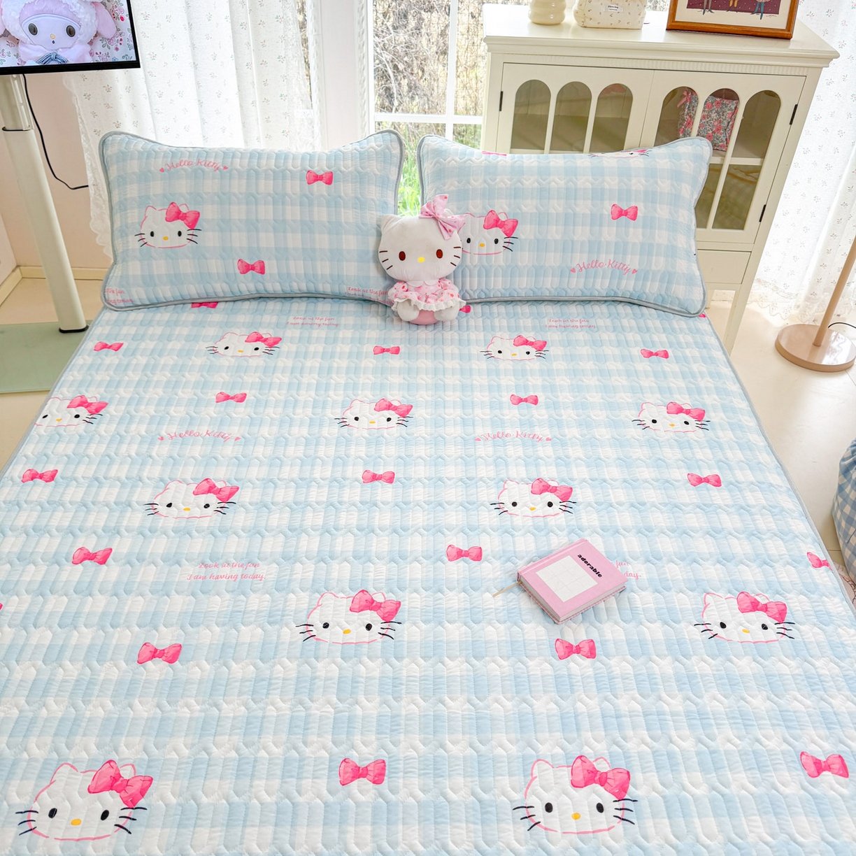 91家纺网 家纺一手货源 找家纺 博雅 2026新款三丽鸥A类仿锦氨组合小冰皮夏被夏凉被空调被凉席席子 小版-蓝色蝴蝶结KT