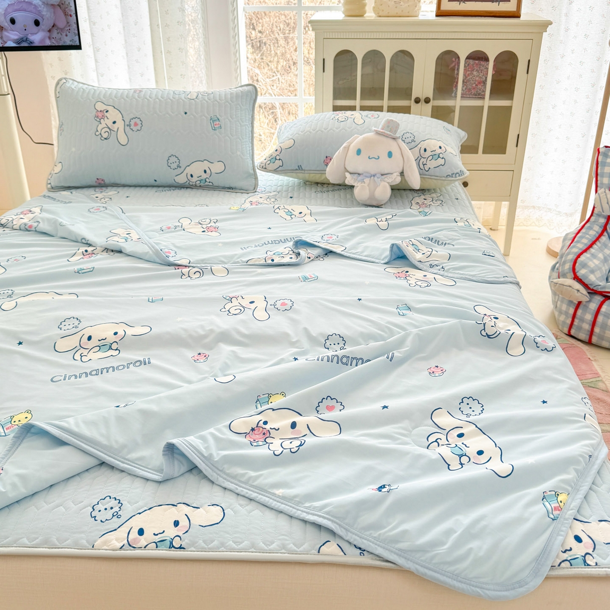 91家纺网 家纺一手货源 找家纺 博雅 2026新款三丽鸥A类仿锦氨组合小冰皮夏被夏凉被空调被凉席席子 小版-甜品玉桂狗