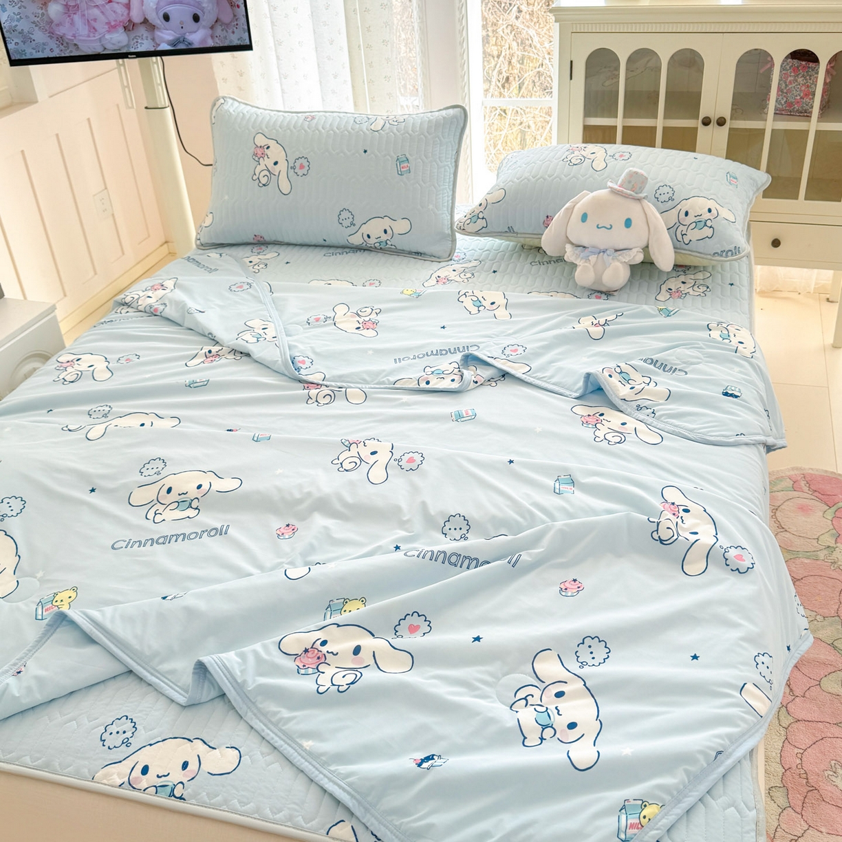 91家纺网 家纺一手货源 找家纺 博雅 2026新款三丽鸥A类仿锦氨组合小冰皮夏被夏凉被空调被凉席席子 小版-甜品玉桂狗