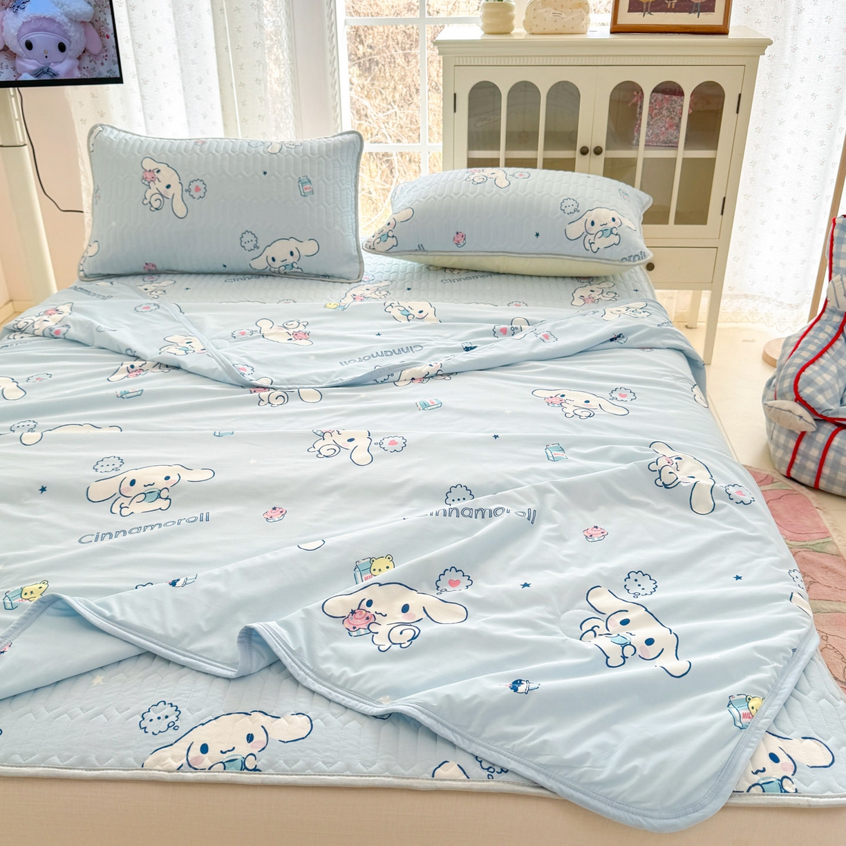 91家纺网 家纺一手货源 找家纺 博雅 2026新款三丽鸥A类仿锦氨组合小冰皮夏被夏凉被空调被凉席席子 小版-甜品玉桂狗