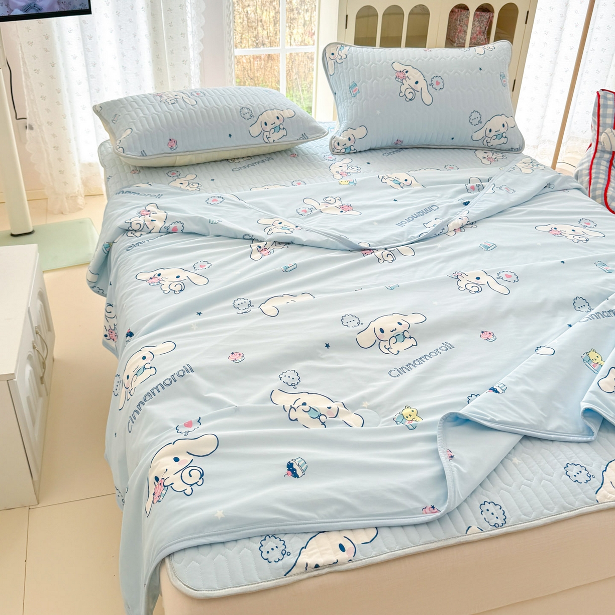 91家纺网 家纺一手货源 找家纺 博雅 2026新款三丽鸥A类仿锦氨组合小冰皮夏被夏凉被空调被凉席席子 小版-甜品玉桂狗