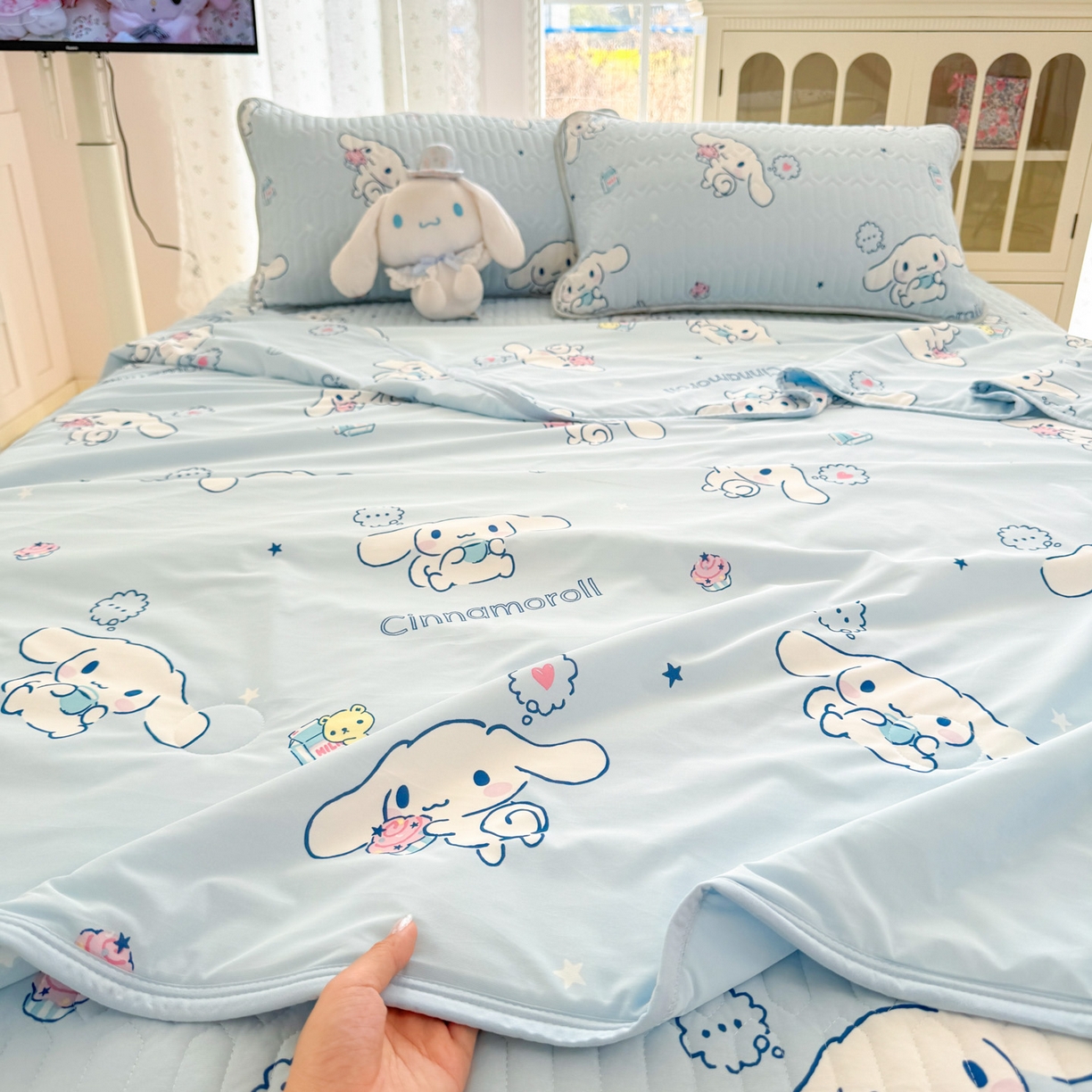 91家纺网 家纺一手货源 找家纺 博雅 2026新款三丽鸥A类仿锦氨组合小冰皮夏被夏凉被空调被凉席席子 小版-甜品玉桂狗