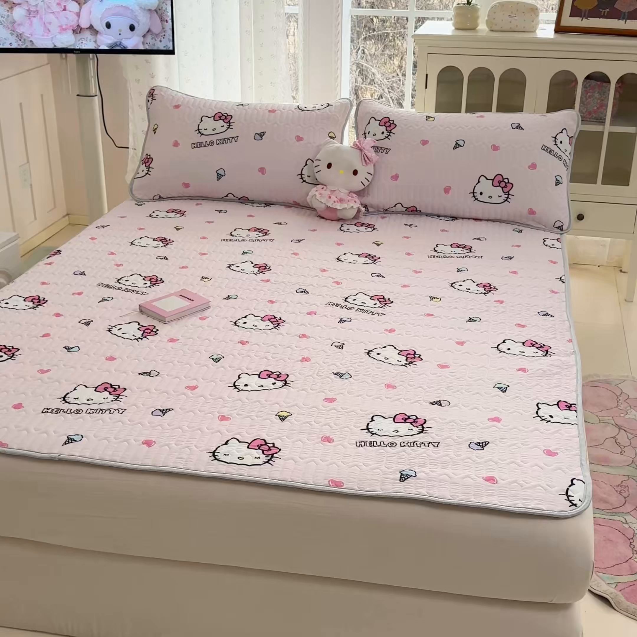 91家纺网 家纺一手货源 找家纺 博雅 2026新款三丽鸥A类仿锦氨组合小冰皮夏被夏凉被空调被凉席席子 小版-甜筒KT-粉