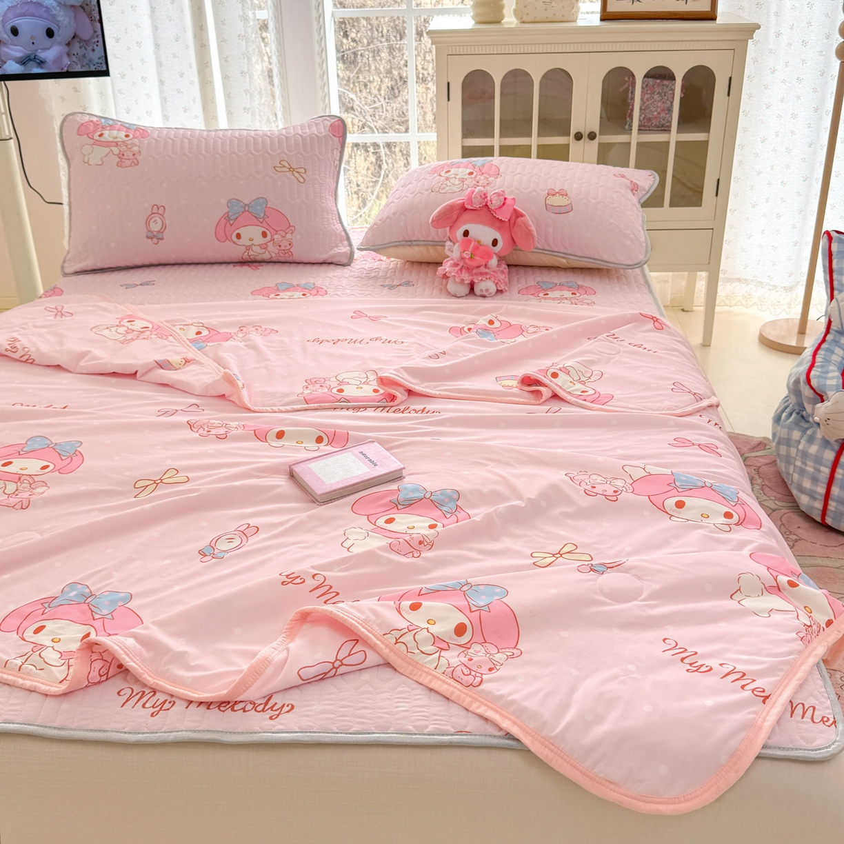 91家纺网 家纺一手货源 找家纺 博雅 2026新款三丽鸥A类仿锦氨组合小冰皮夏被夏凉被空调被凉席席子 小版-小兔美乐蒂