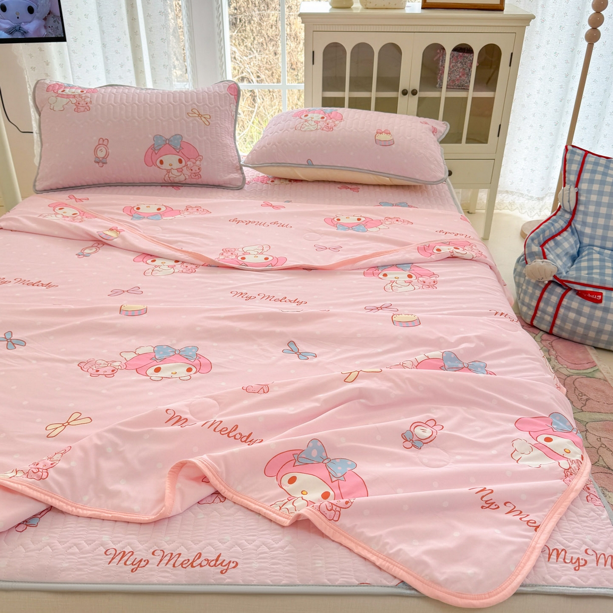 91家纺网 家纺一手货源 找家纺 博雅 2026新款三丽鸥A类仿锦氨组合小冰皮夏被夏凉被空调被凉席席子 小版-小兔美乐蒂