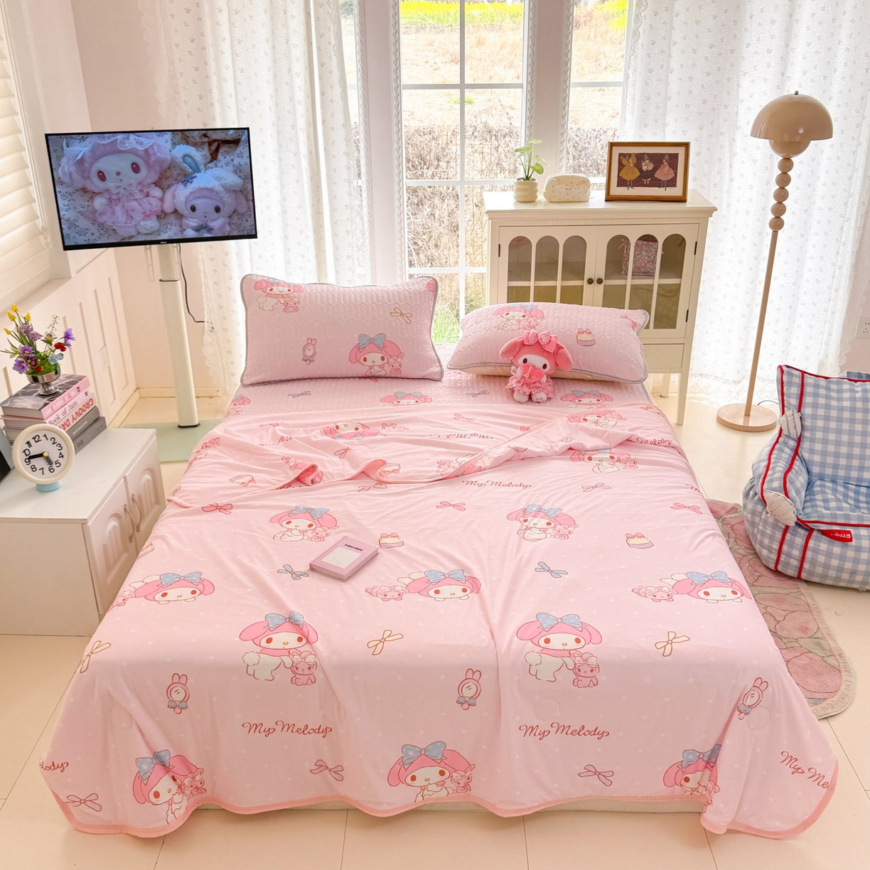 91家纺网 家纺一手货源 找家纺 博雅 2026新款三丽鸥A类仿锦氨组合小冰皮夏被夏凉被空调被凉席席子 小版-小兔美乐蒂