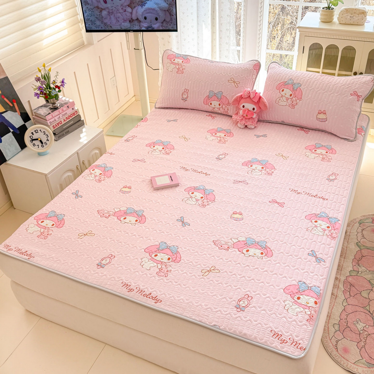 91家纺网 家纺一手货源 找家纺 博雅 2026新款三丽鸥A类仿锦氨组合小冰皮夏被夏凉被空调被凉席席子 小版-小兔美乐蒂