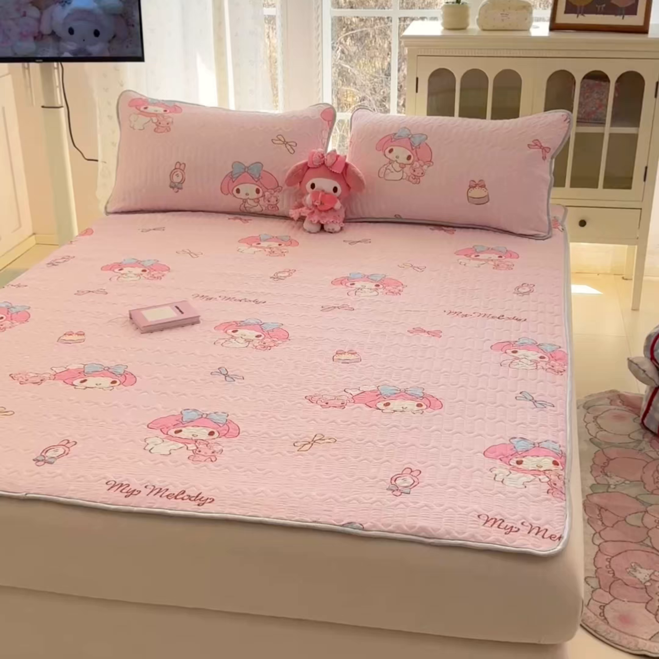 91家纺网 家纺一手货源 找家纺 博雅 2026新款三丽鸥A类仿锦氨组合小冰皮夏被夏凉被空调被凉席席子 小版-小兔美乐蒂